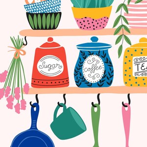 colourful kitchen print - bright kitchen wall art –... Colourful Kitchen Print // Kitchen Wall Decor, Kitchen Illustration ...