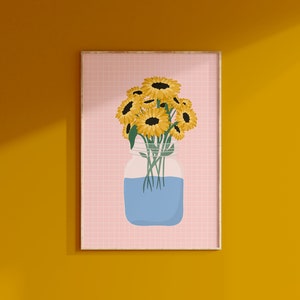 Sunflower Print // Bedroom wall art, Sunflower gift, Botanical poster, Living room decor, Floral wall art // A2 A3 A4 A5 8x10 5x7 4x6