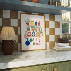 colourful kitchen print - bright kitchen wall art –... Colourful Kitchen Print // Kitchen Wall Decor, Kitchen Illustration ...
