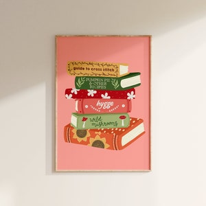 Stack of Books Art Print // Cottagecore decor, Autumn wall art, Fall wall decor, Reading gifts, Book Lover gift // A2 A3 A4 A5 8x10 5x7 4x6