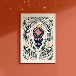 Christmas Print // Bauble decoration, Christmas wall art, Traditional Christmas decor, Christmas illustration // A2 A3 A4 A5 8x10 5x7 4x6