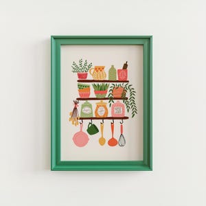 kitchen shelves print colourful kitchen decor,... Kitchen Shelves Print // Colourful Kitchen Decor, Kitchen Illustration ...