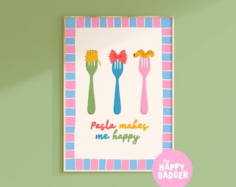 Pasta Print // Kitchen quote print, Pasta lover gift, Pasta club poster, Food wall art, Pink kitchen decor // A3 A4 A5 8x10 5x7 4x6