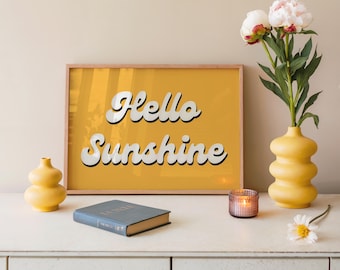 Hello Sunshine Print | Bright Yellow Positive Quote Art | Good Morning Wall Art