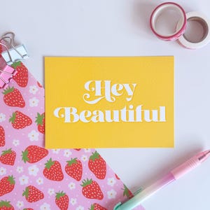 Hé, belle carte postale // Jolie carte postale, venez me chercher, je pense à vous, carte postale de luxe, décoration murale colorée, mini impression A6