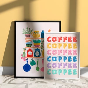 kitchen shelves print colourful kitchen decor,... Colourful Kitchen Print // Kitchen Wall Decor, Kitchen Illustration ...