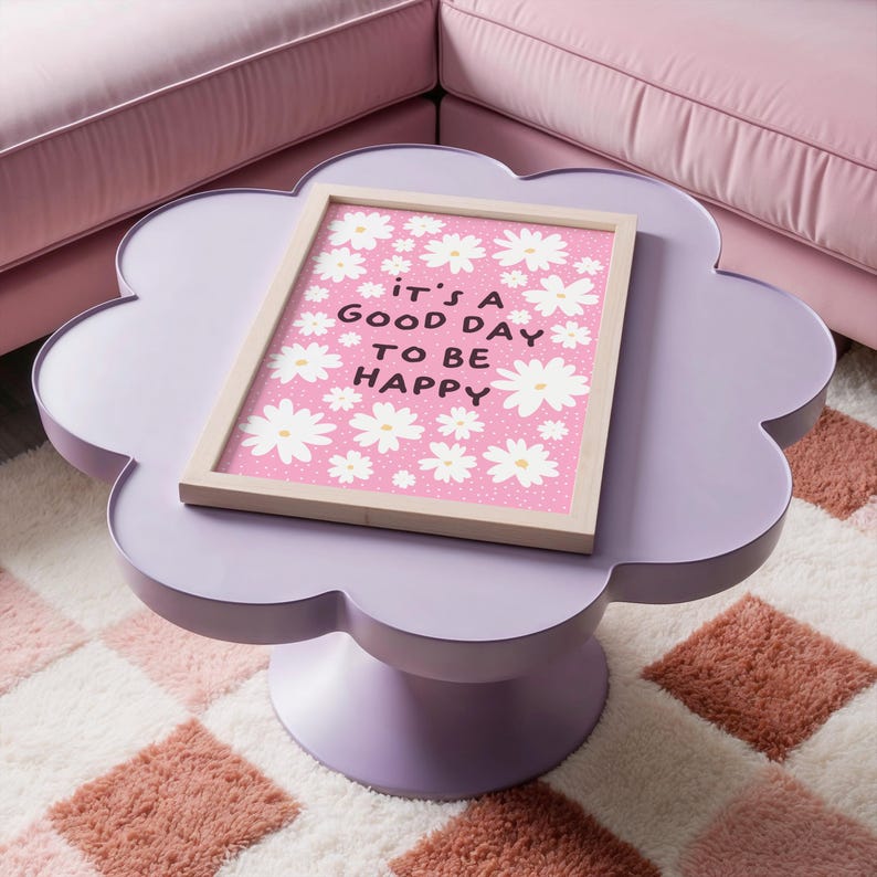 Geluk citaat print, motiverende citaten poster gelukkig inspirerende muurkunst prints interieur madeliefje illustratie roze | A3 A4 A5 5 x 7 4 x 6 afbeelding 3