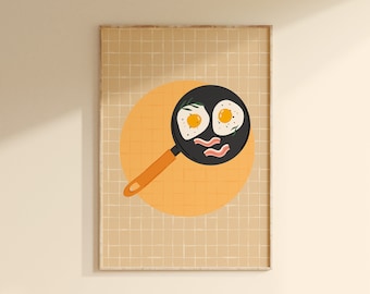 Bacon and Eggs Print // Yellow kitchen prints, Colourful wall art, Breakfast poster, Food lover gift // A2 A3 A4 A5 8x10 5x7 4x6