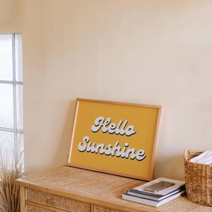 Hello Sunshine Print | Bright Yellow Positive Quote Art | Good Morning Wall Art image 2
