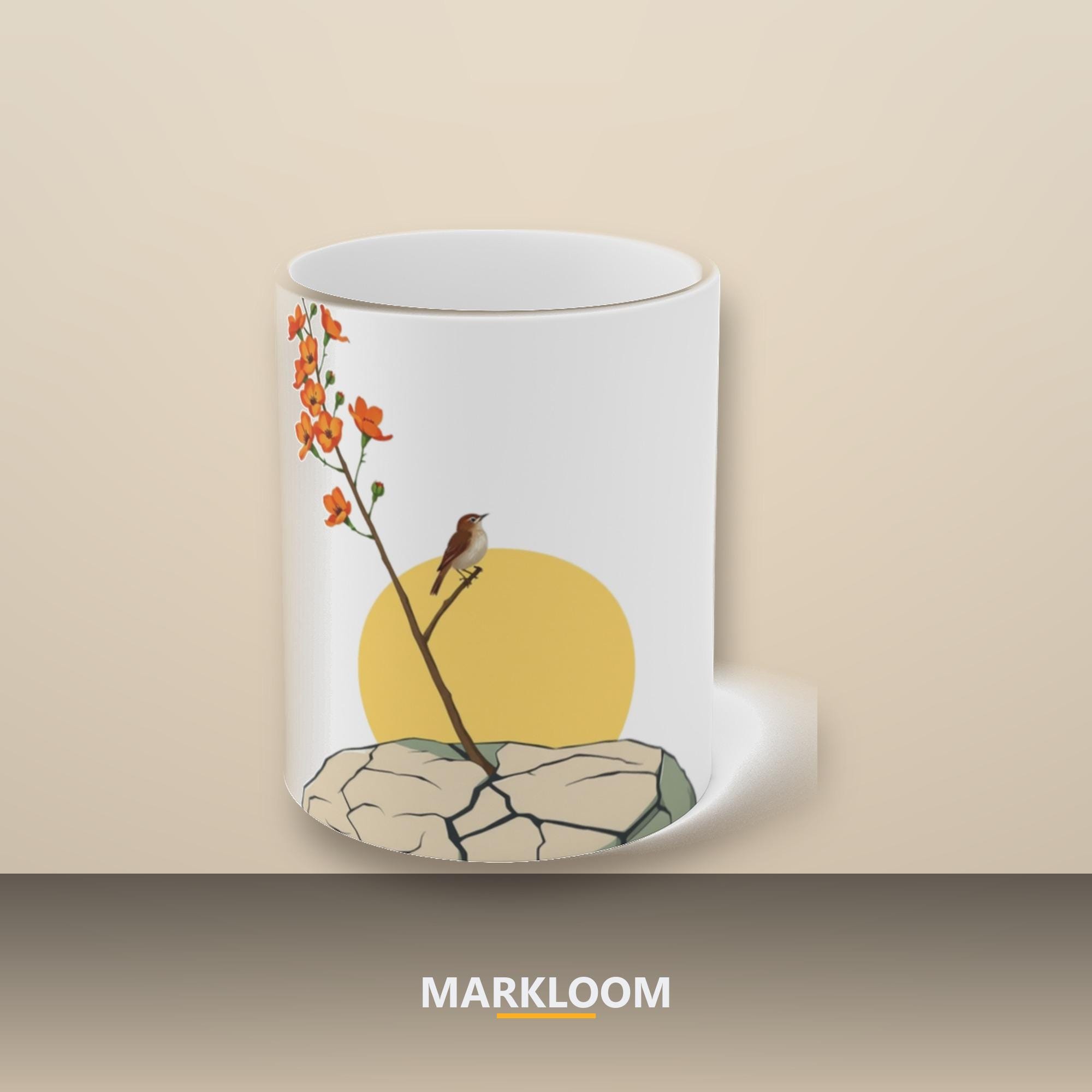 Ceramic Mug, Sunrise Wren Illustration, Milestone Gift, Alcohol-Free Recovery, Mindful Drinking
