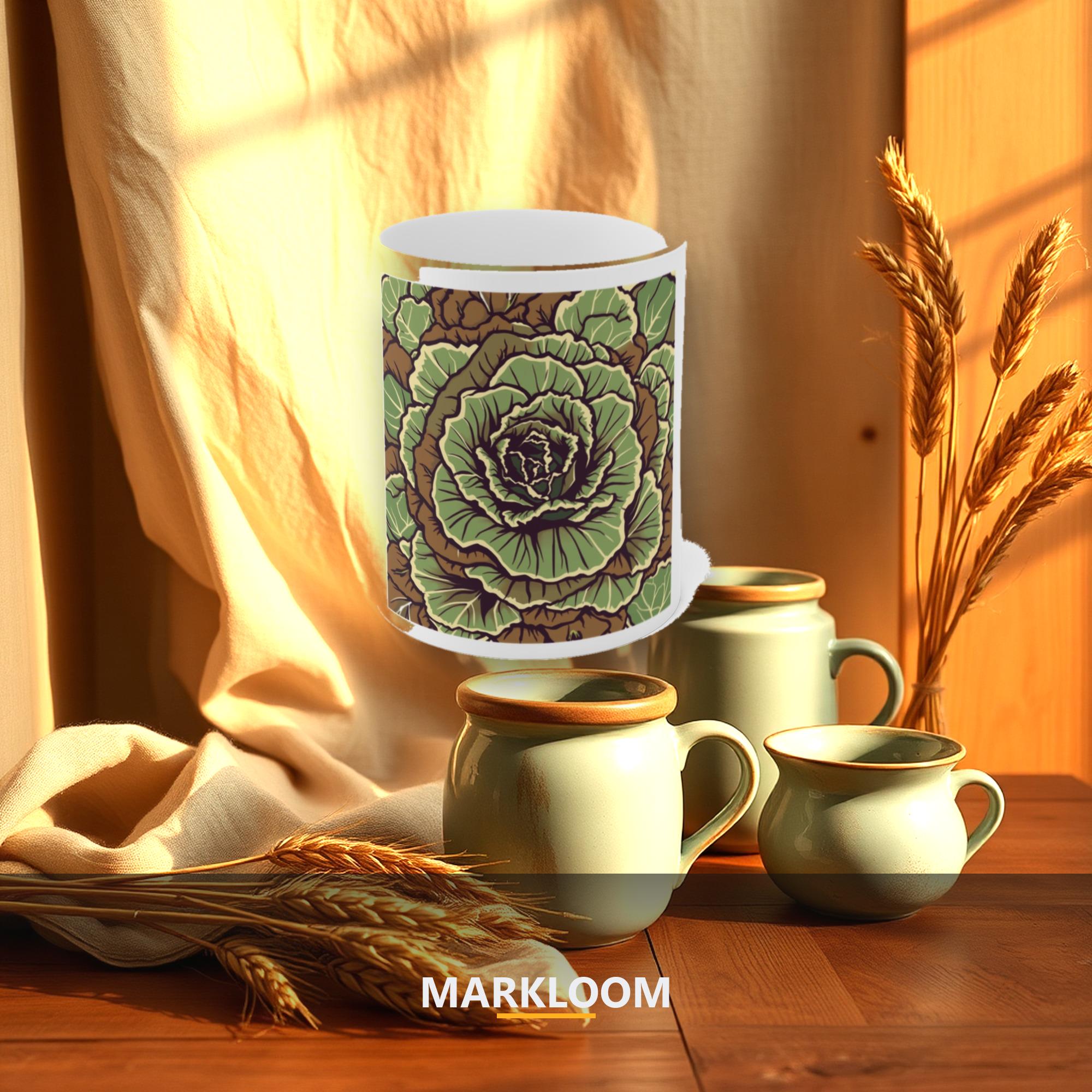 Vintage Cabbage Leaf Majolica Mug, Grandmillennial Kitchen Decor, Cottage Heirloom Coffee Cup