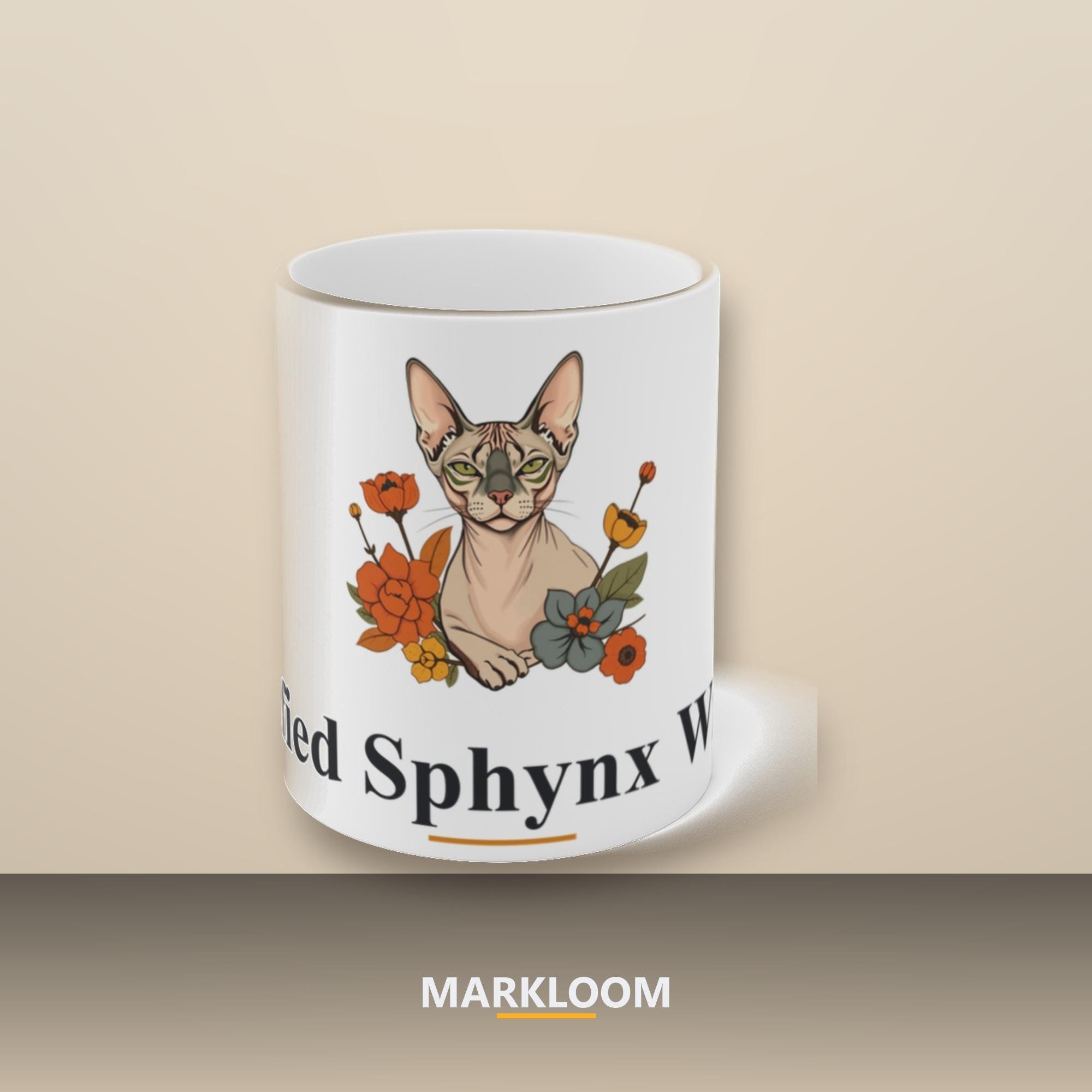 Sphynx Cat Portrait Mug, Vintage Botanical Hairless Cat Lover Gift