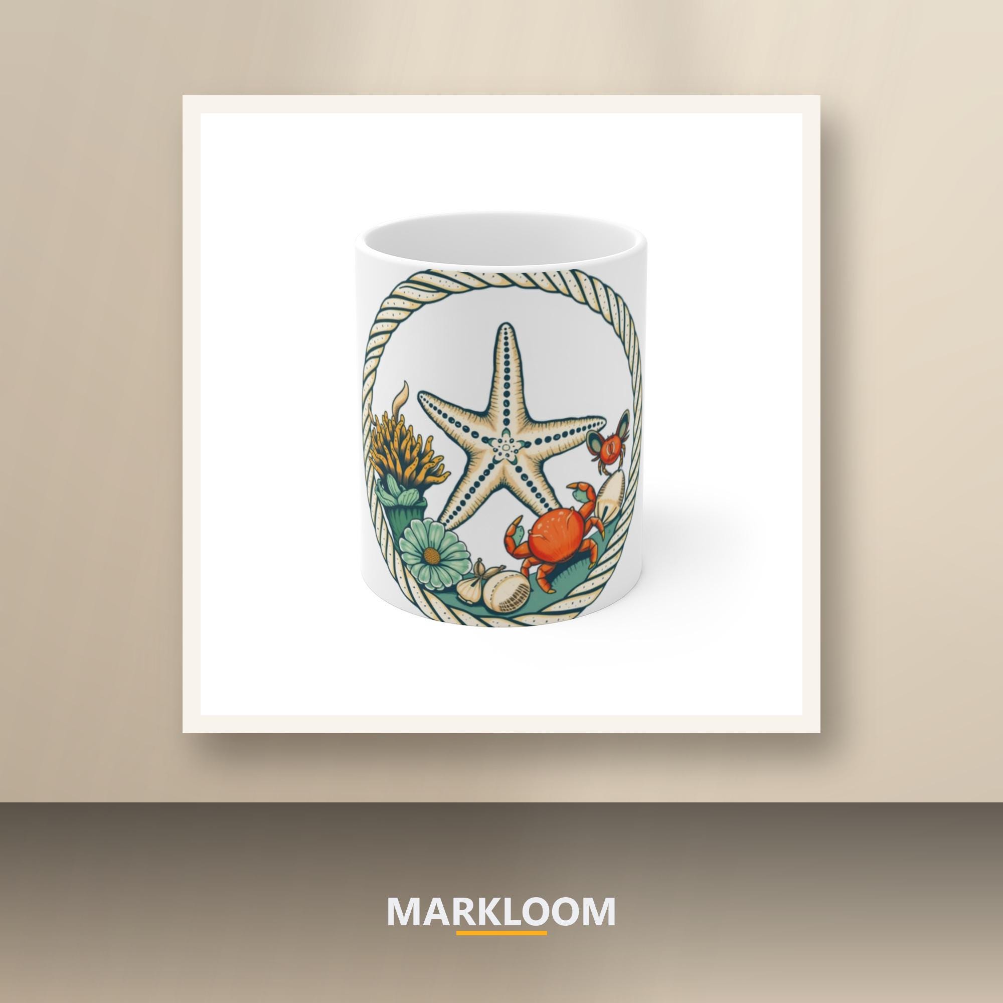 Tide Pool Ceramic Mug, Vintage Marine Life Badge, Coastal Naturalist Gift