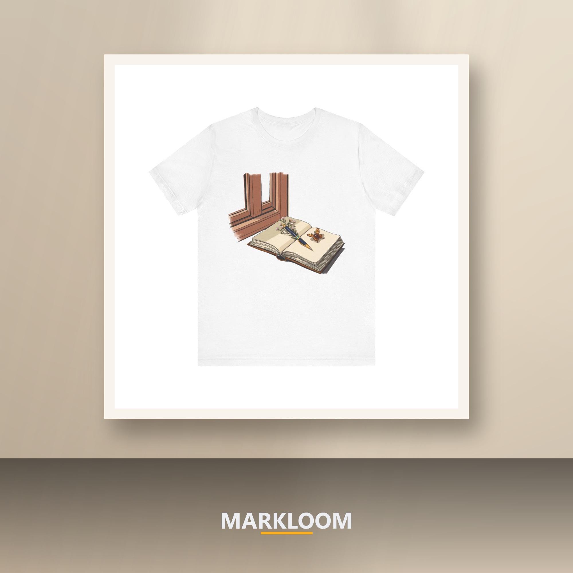 Marginalia Hour - Poetcore Aesthetic Tee, Illustrated Windowsill Book, Fountain Pen and Speckled Moth Shirt, Poetry Reader and Literary