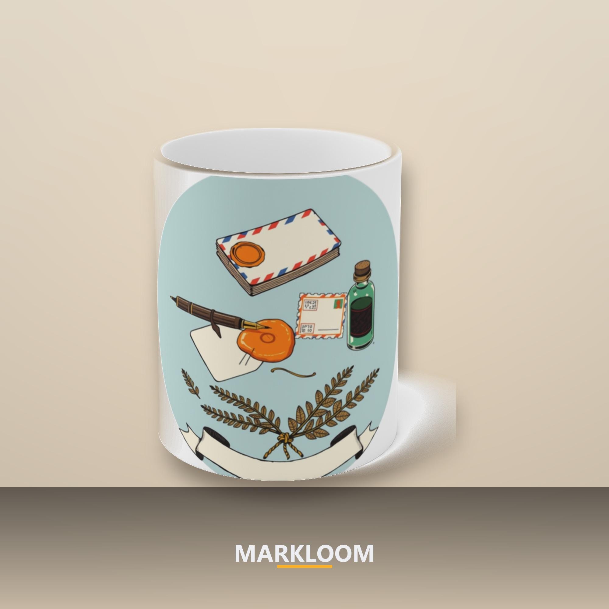 Snail Mail Mug, Fountain Pen, Wax Seal, Airmail Envelope Illustration
