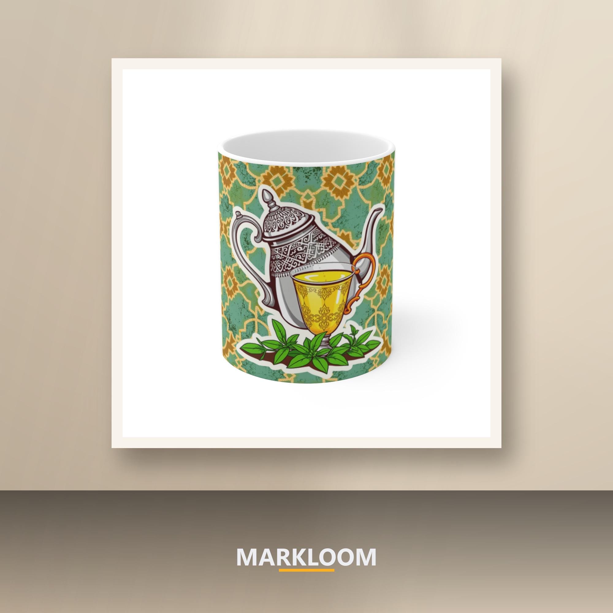 Moroccan Mint Tea Mug, Traditional Berrad Art, Zellige Tile Pattern, North African Drinkware