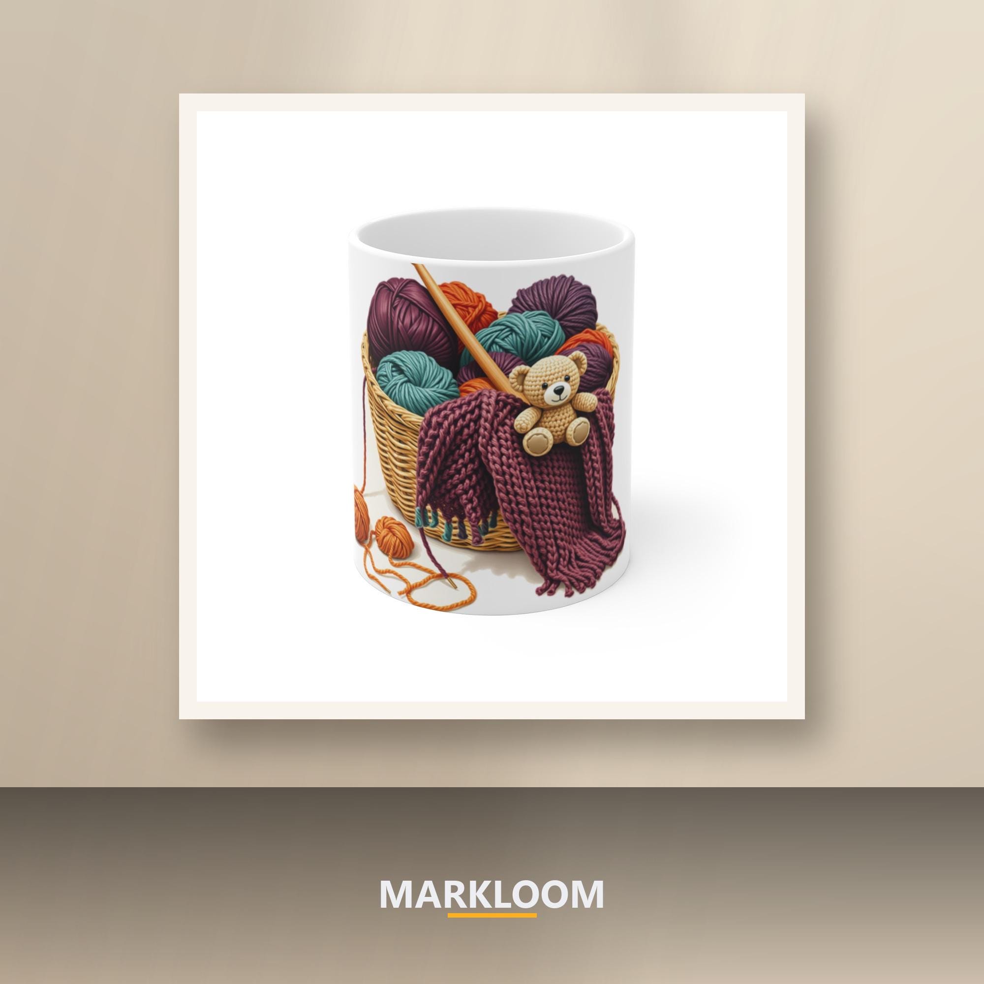 The Stash Has Its Own Room - Crochet Yarn Hoard 11oz Mug, Painterly Yarn Basket, Hook and Amigurumi Still-Life Coffee Cup, Crocheter and
