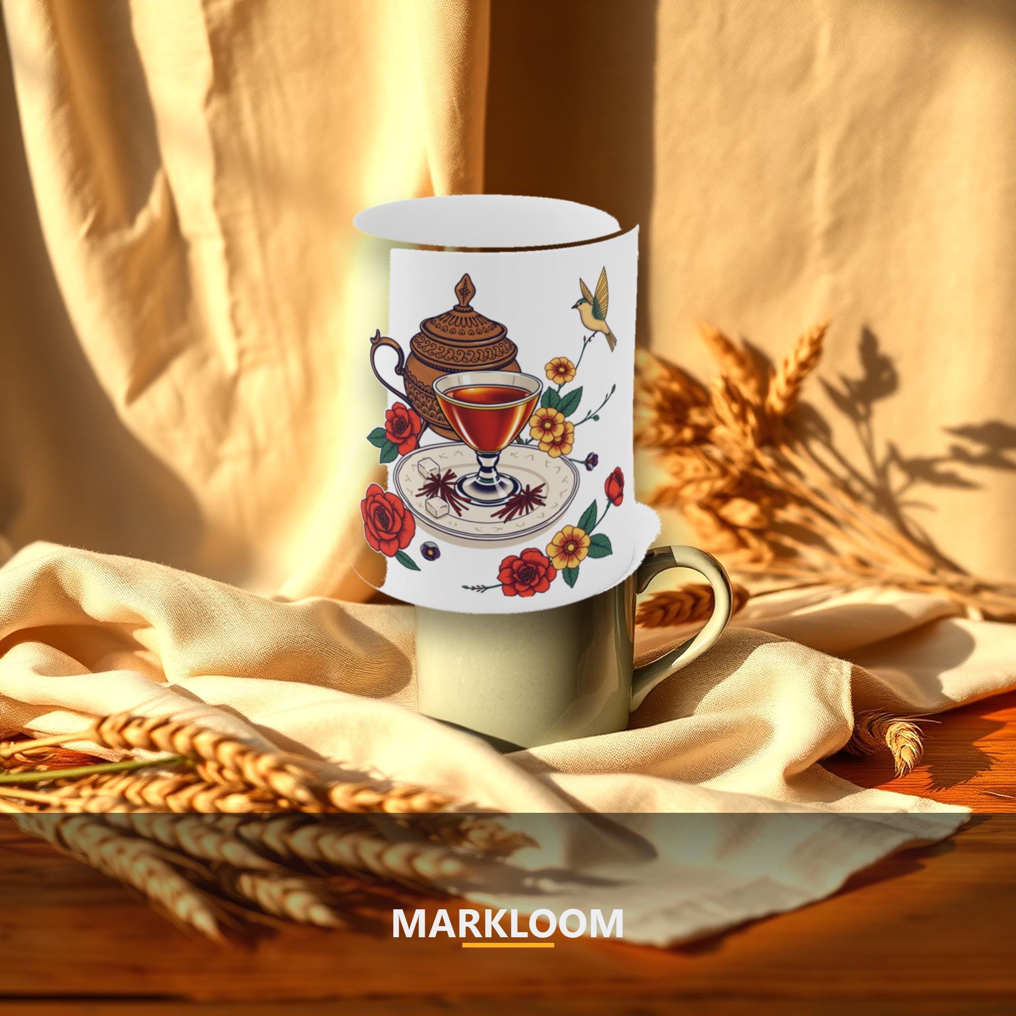 Persian Miniature Art Tea Mug, Iranian Samovar Estekan Glass, Nowruz Heritage Gift