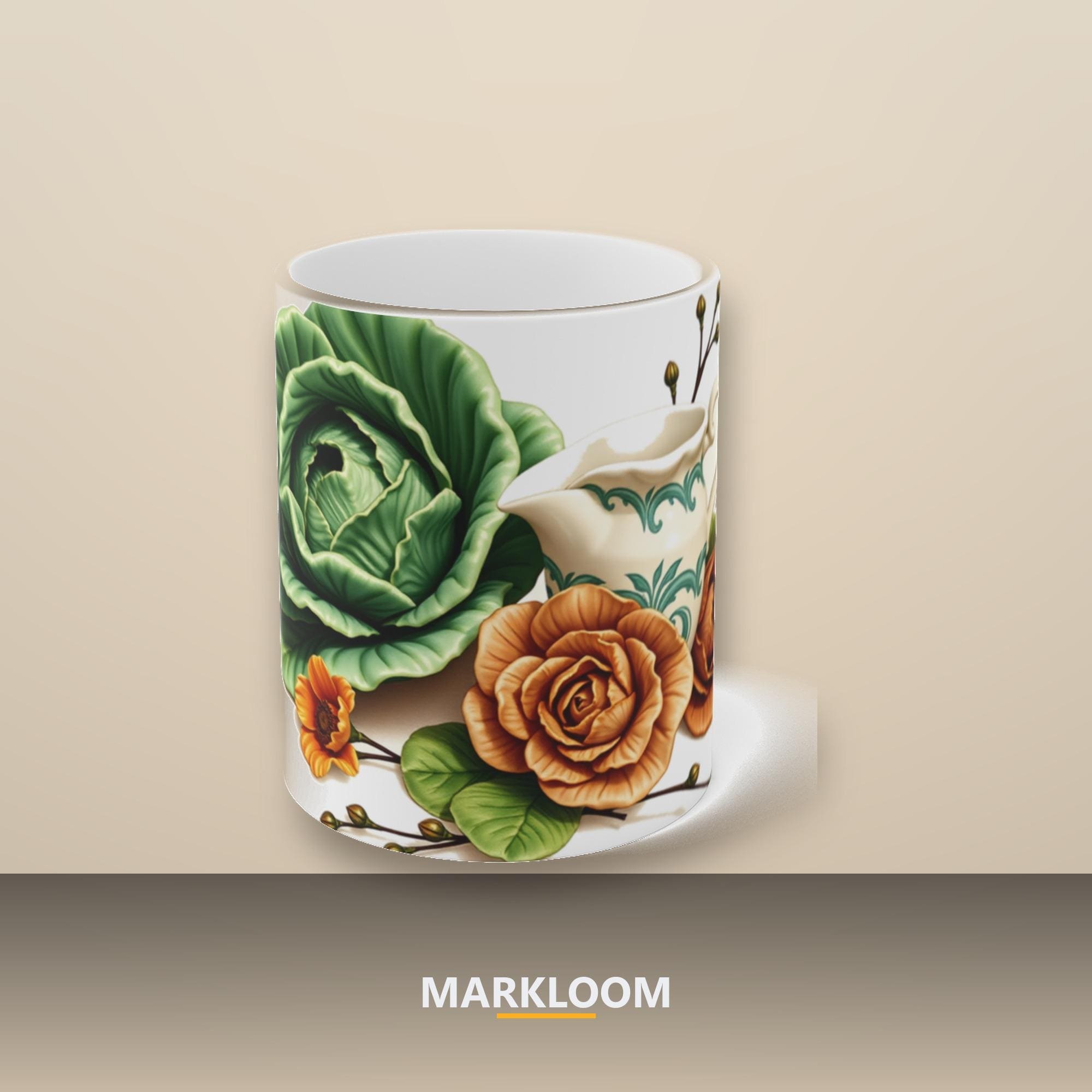 Cabbageware Majolica Mug, Vintage Style Floral Tableware, Grandmillennial Home