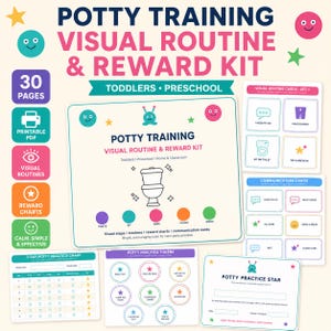 Quadro de treinamento para usar o banheiro para imprimir, cartões visuais de rotina e kit de recompensas, cronograma de idas ao banheiro para crianças pequenas, cartões de comunicação, PDF para pré-escola