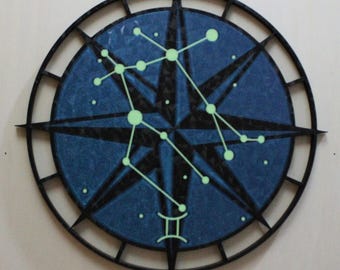 Gemini Constellation Wall Art, Glow in the Dark Zodiac Decor, 3D Printed Celestial Compass, Astrology Gift