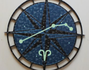 Aries Constellation Wall Art, Glow in the Dark Zodiac Decor, 3D Printed Celestial Compass, Astrology Gift