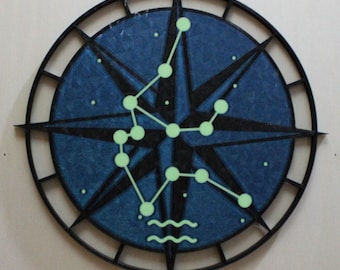 Aquarius Constellation Wall Art, Glow in the Dark Zodiac Decor, 3D Printed Celestial Compass, Astrology Gift