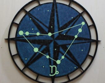 Capricorn Constellation Wall Art, Glow in the Dark Zodiac Decor, 3D Printed Celestial Compass, Astrology Gift