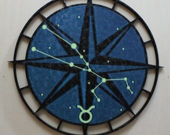 Taurus Constellation Wall Art, Glow in the Dark Zodiac Decor, 3D Printed Celestial Compass, Astrology Gift