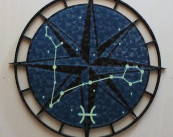 Pisces Constellation Wall Art, Glow in the Dark Zodiac Decor, 3D Printed Celestial Compass, Astrology Gift