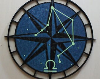 Libra Constellation Wall Art, Glow in the Dark Zodiac Decor, 3D Printed Celestial Compass, Astrology Gift