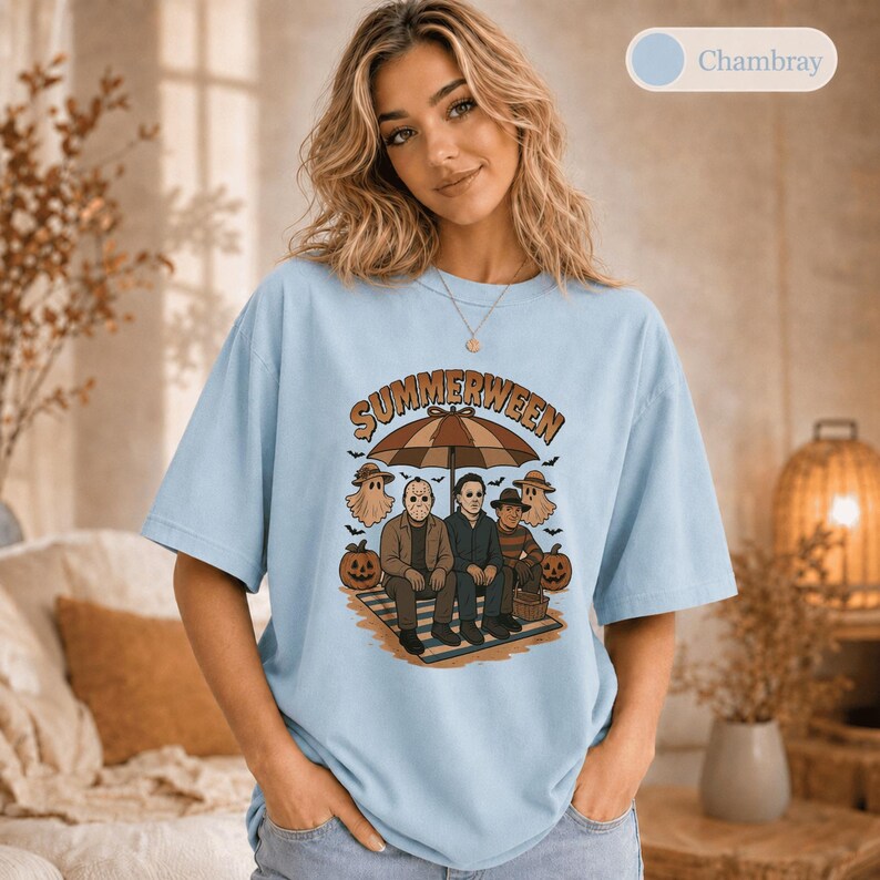 Summerween Shirt, Comfort Colors Summer Halloween Tee, Spooky Beach Party Shirt, Retro Horror Summer Shirt, Halloween Lover Gift image 17