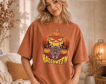 Halloween Bulldog Shirt, Vampire Dog Graphic Tee, Spooky Pumpkin Pet Lover Comfort Colors T-Shirt, Dog Mom Halloween Gift