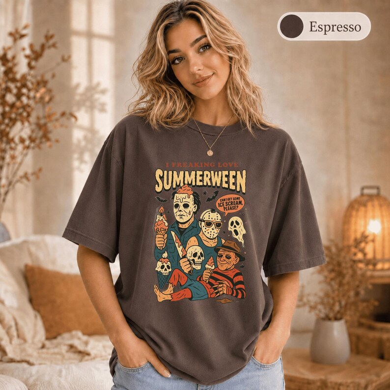 I Freaking Love Summerween Shirt, Comfort Colors Summer Halloween Tee, Funny Ice Cream Monster Shirt, Spooky Summer Gift Bild 2