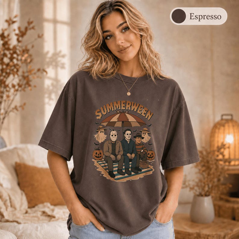 Summerween Shirt, Comfort Colors Summer Halloween Tee, Spooky Beach Party Shirt, Retro Horror Summer Shirt, Halloween Lover Gift image 3