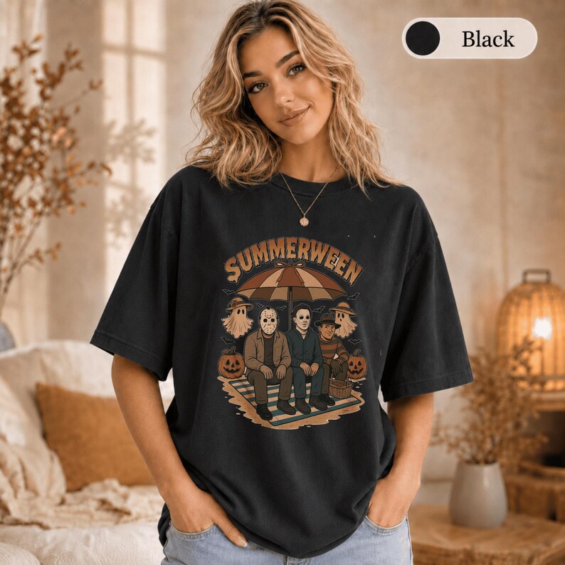 Summerween Shirt, Comfort Colors Summer Halloween Tee, Spooky Beach Party Shirt, Retro Horror Summer Shirt, Halloween Lover Gift image 5