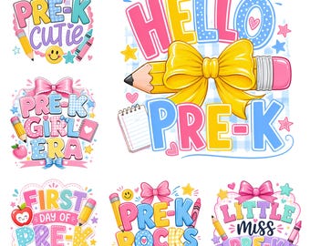 Pre-K PNG Bundle, Hello Pre-K PNG, Pre-K Cutie PNG, First Day of Pre-K Shirt, Little Miss PreK Sublimation
