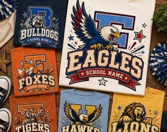 Custom School Mascot PNG Bundle, Personalized Team Mascot and School Name, Varsity Sports Logo PNG, Digital Download