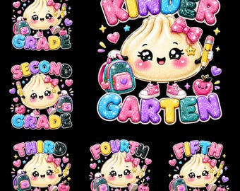 Dumpling Grade Level PNG Bundle, School Dumpling Shirt Designs, Kindergarten to Fifth Grade Digital Download