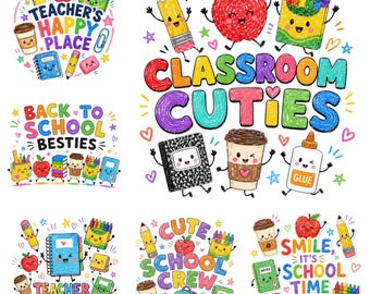 Classroom Cuties PNG Bundle, Teacher Happy Place PNG, Back to School Besties Shirt, Cute School Crew PNG Sublimation Download