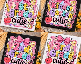 Grade Cutie PNG Bundle, Cute Back To School Shirt Design, Pre-K Kindergarten 1st 2nd 3rd 4th Grade PNG
