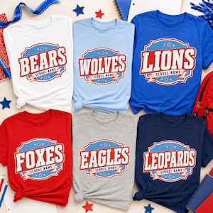 Personalized School Mascot PNG Bundle, Custom School Name Badge Design, Lions Bears Wolves Foxes Eagles Leopards