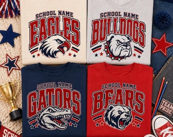 Custom School Mascot PNG Bundle, Personalized Mascot Name and School Name, Varsity Team Spirit Logo, Digital Download