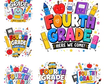 Fourth Grade PNG Bundle, Cute School Supplies Back to School Shirt Designs, First Day of School Sublimation Digital Download