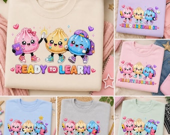 Back to School Dumpling PNG Bundle, Kindergarten First Day Sublimation, Cute School Shirt Clipart