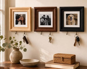 Personalisierter Fotorahmen mit Schlüsselhaken, personalisierter Haustier- oder Familienfotorahmen, Wandschlüsselhalter, Einweihungsgeschenk, Eingangsbereich