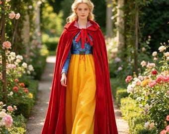 Classic Storybook Princess Costume with Hooded Cape, Cosplay Dress for Halloween Events & Portrait Photoshoots