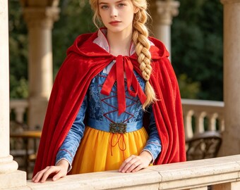 Fairytale Storybook Princess Outfit, Cosplay Dress with Hooded Cape fit for Halloween, Parties and Creative Photoshoots