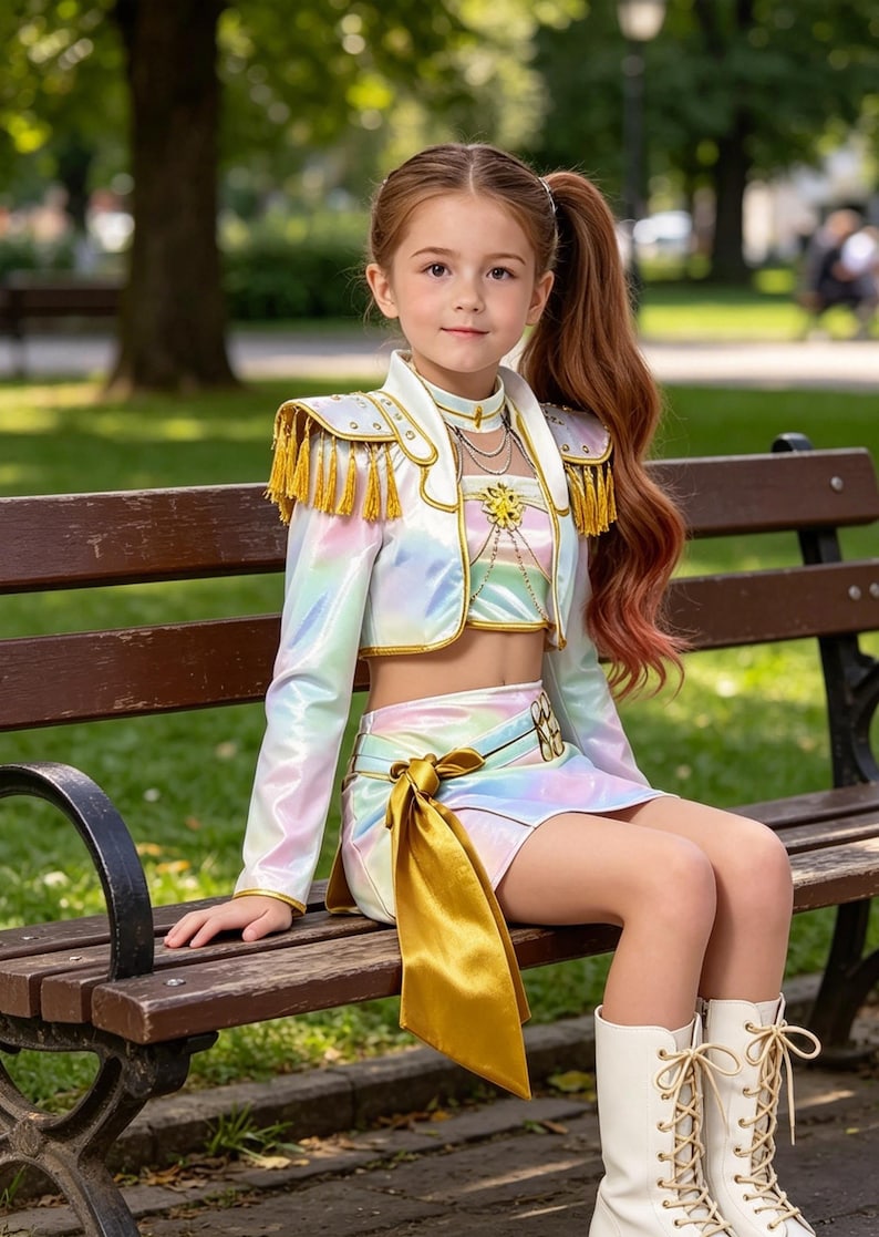 Girls Demon Hunters Rumi Golden Costume Set, Trendy Kpop Stage Performance Outfit, Anime Cosplay Dress Made for Halloween Party Wear Style B