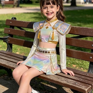 Girls Demon Hunters Rumi Golden Costume Set, Trendy Kpop Stage Performance Outfit, Anime Cosplay Dress Made for Halloween Party Wear Style D
